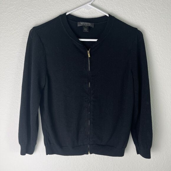 St. John Sweaters - St. John Black Zip Cardigan Sweater Size Small 226